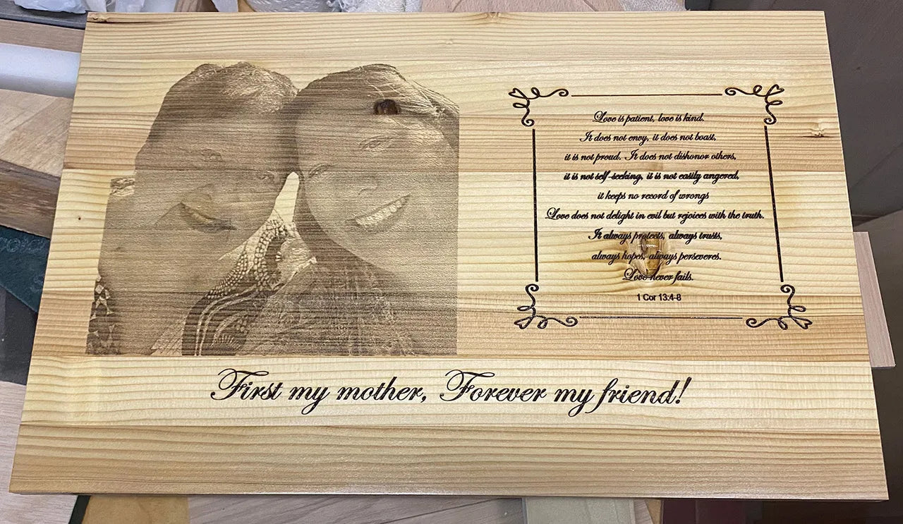 Letrero con foto grabado con láser personalizado - Pino recuperado