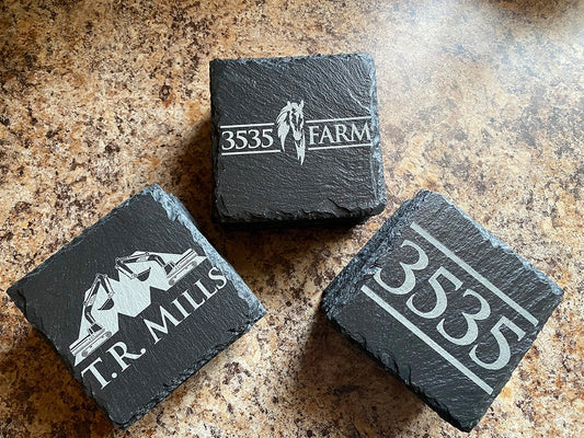 "Your Logo" Custom Engraved Slate Coasters - Set of 8
