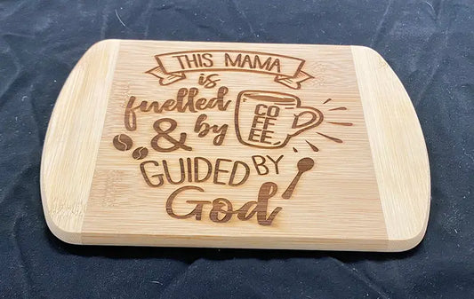 "Fueled by Coffee" Bamboo Cheese Board - RECONDITIONED